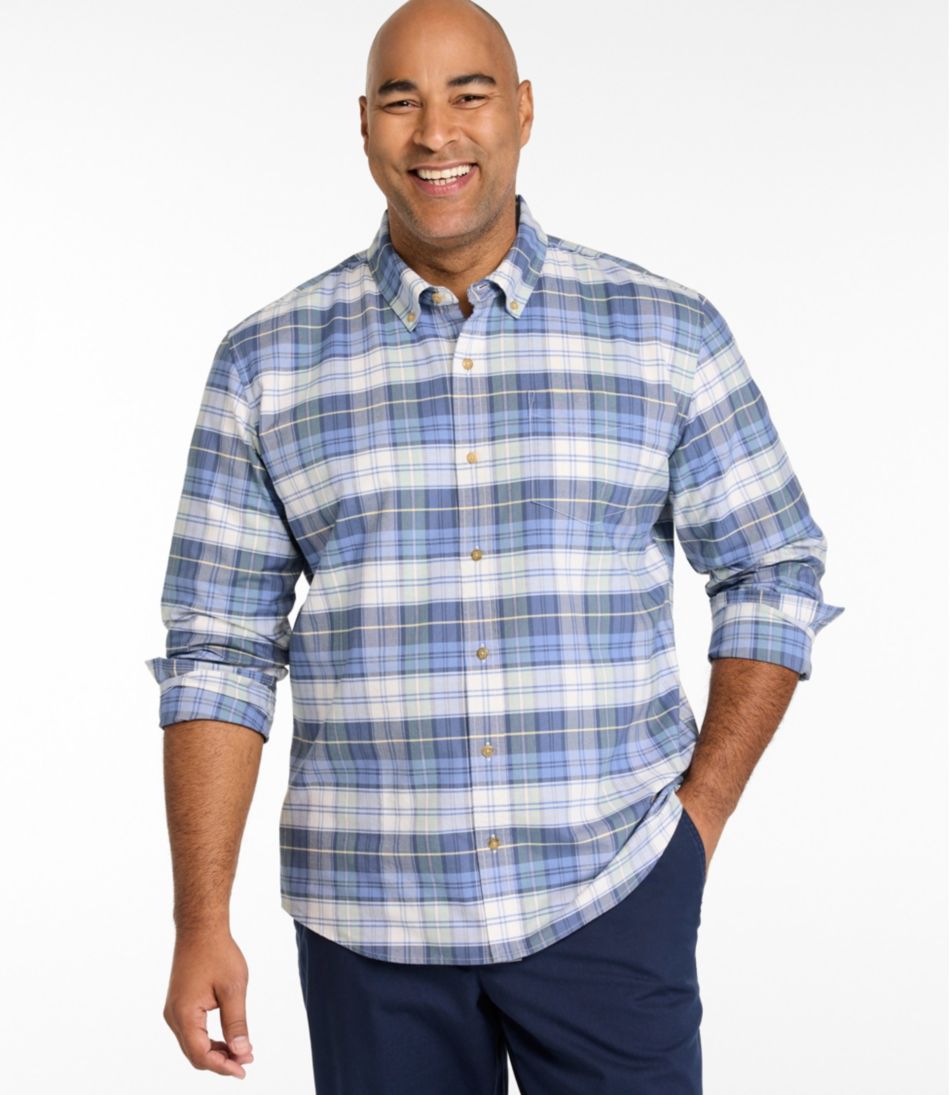 Men's Sunwashed Oxford Shirt, Slightly Fitted Untucked Fit, Plaid