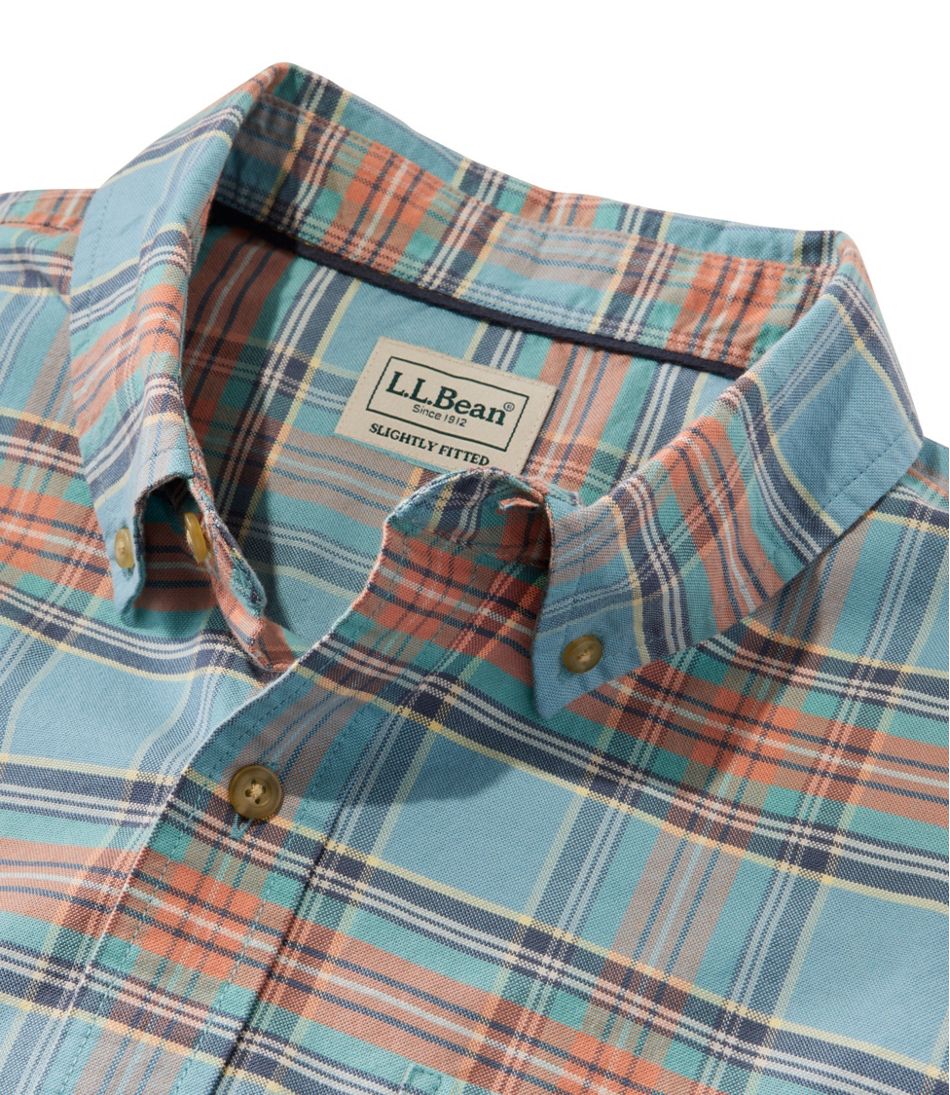 Plaid Men's Sunwashed Oxford Shirt Slightly Fitted Untucked Fit