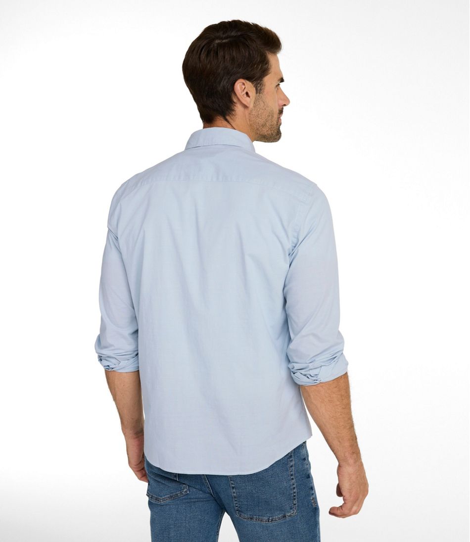 Long-Sleeve Men's Comfort Stretch Performance® Chambray Shirt Slightly Fitted Untucked Fit
