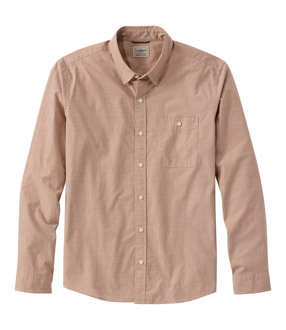 Long-Sleeve Men's Comfort Stretch Performance® Chambray Shirt Slightly Fitted Untucked Fit