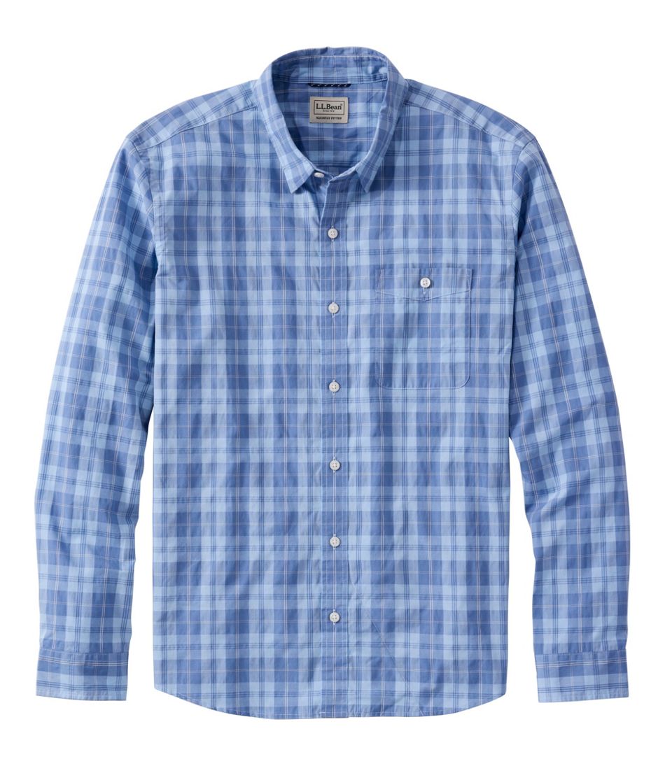 Slightly Fitted Untucked Fit Men's Comfort Stretch Performance® Chambray Shirt Plaid Long-Sleeve