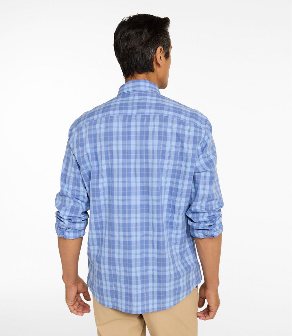 Slightly Fitted Untucked Fit Men's Comfort Stretch Performance® Chambray Shirt Plaid Long-Sleeve