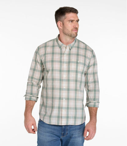 Men's Comfort Stretch Performance® Chambray Shirt, Long-Sleeve, Slightly Fitted Untucked Fit, Plaid