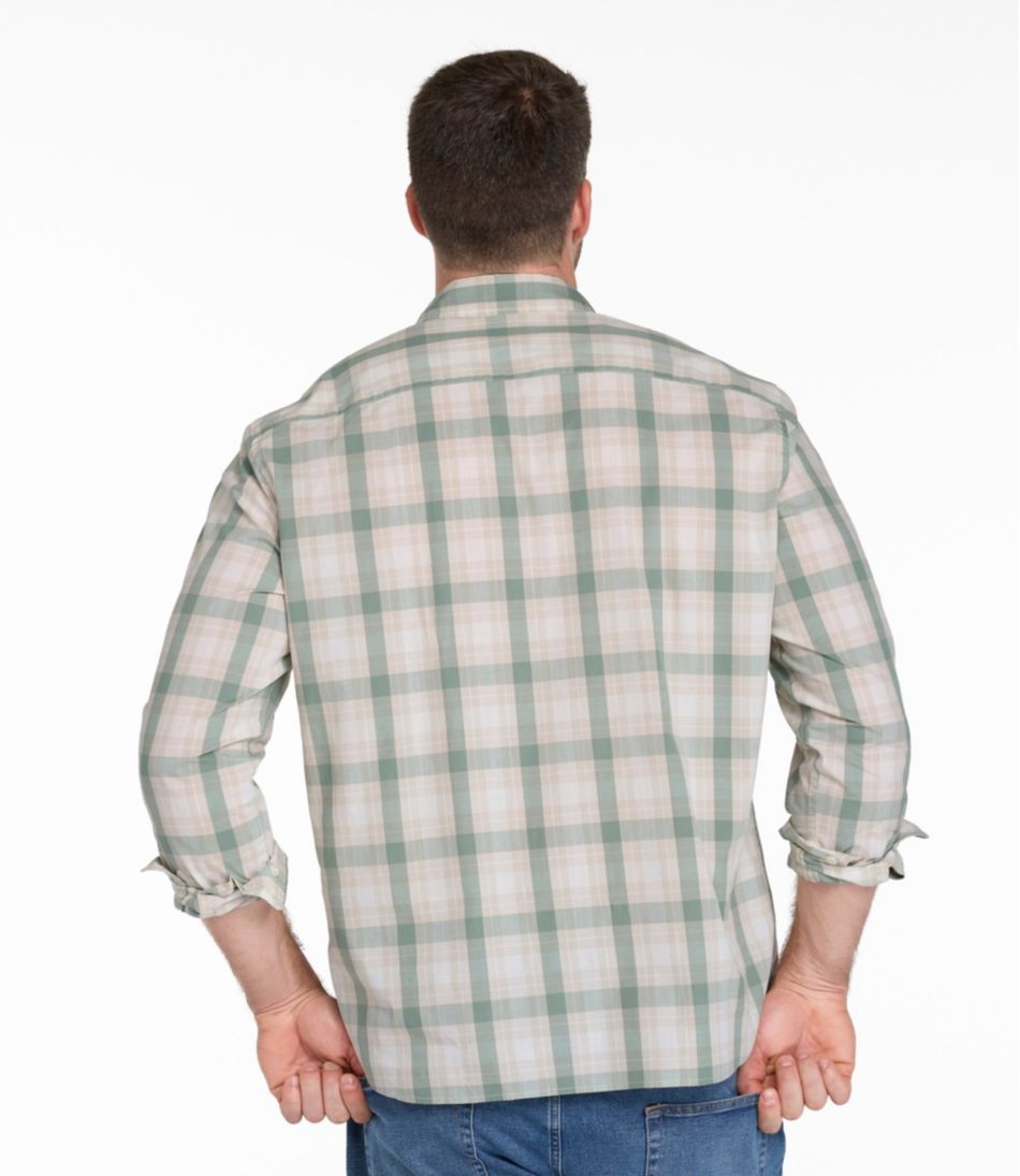 Slightly Fitted Untucked Fit Men's Comfort Stretch Performance® Chambray Shirt Plaid Long-Sleeve