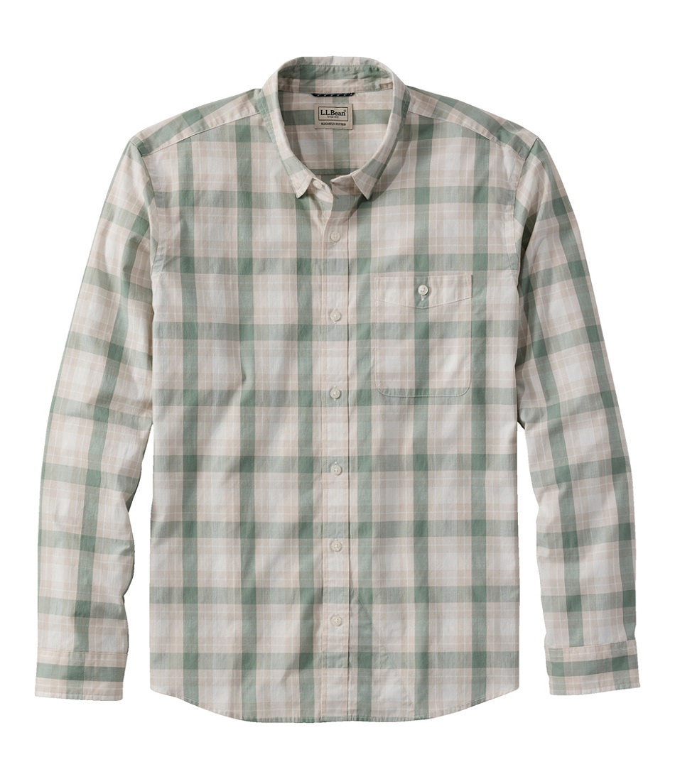 Long-Sleeve Plaid Men's Comfort Stretch Performance® Chambray Shirt Slightly Fitted Untucked Fit