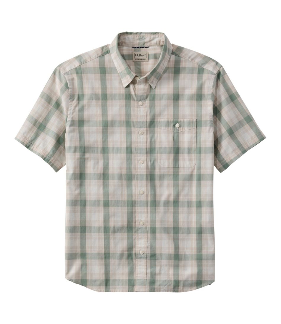 Slightly Fitted Untucked Fit Plaid Men's Comfort Stretch Performance® Chambray Shirt Short-Sleeve