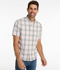 Slightly Fitted Untucked Fit Plaid Men's Comfort Stretch Performance® Chambray Shirt Short-Sleeve