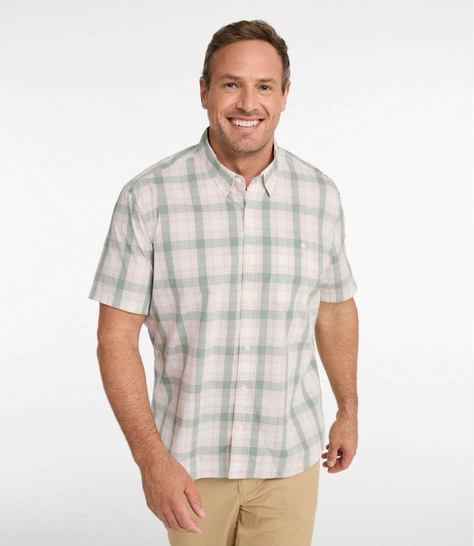 Slightly Fitted Untucked Fit Plaid Men's Comfort Stretch Performance® Chambray Shirt Short-Sleeve