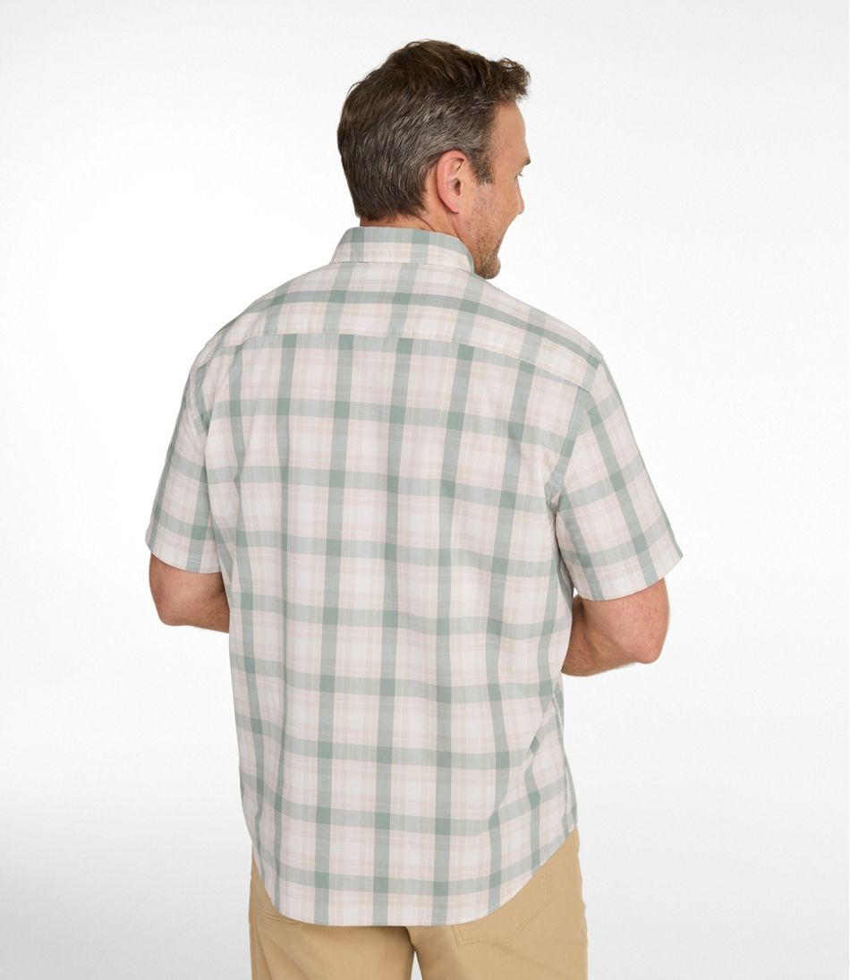 Slightly Fitted Untucked Fit Plaid Men's Comfort Stretch Performance® Chambray Shirt Short-Sleeve