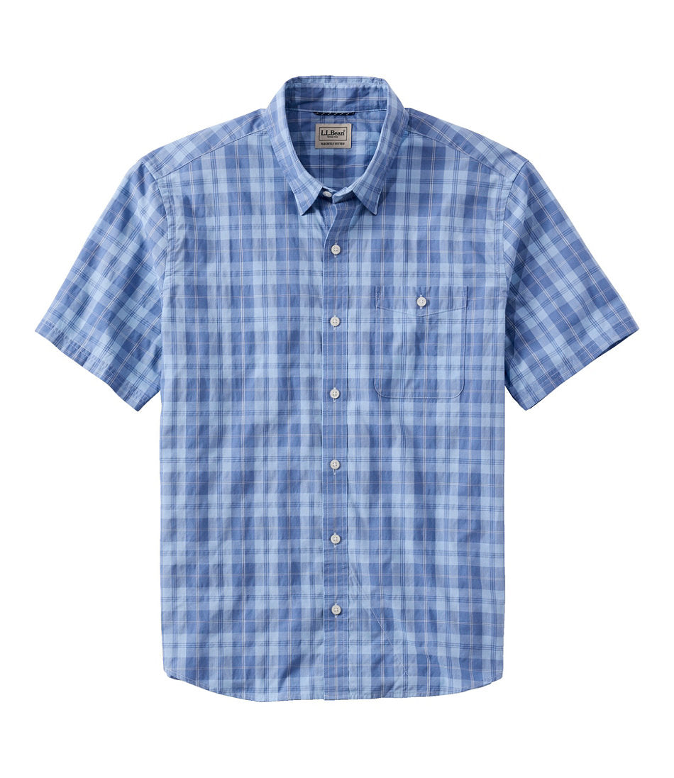 Slightly Fitted Untucked Fit Plaid Men's Comfort Stretch Performance® Chambray Shirt Short-Sleeve