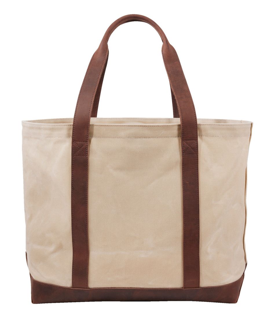 Leather-Trim Waxed Canvas Tote