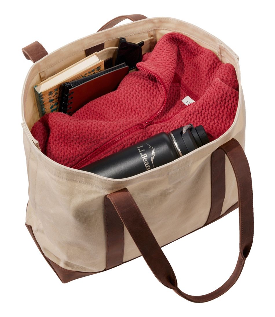 Leather-Trim Waxed Canvas Tote