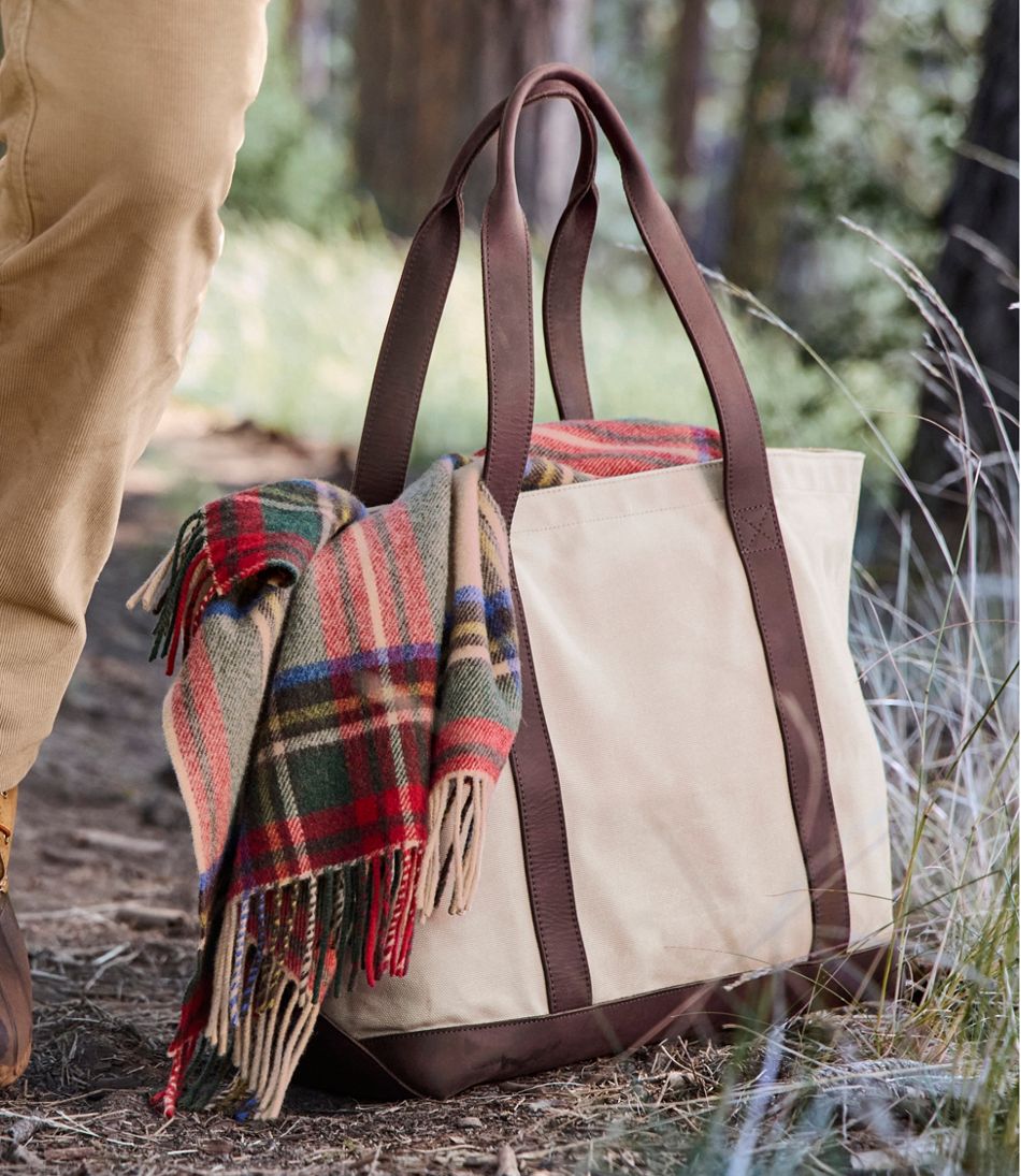 Leather-Trim Waxed Canvas Tote