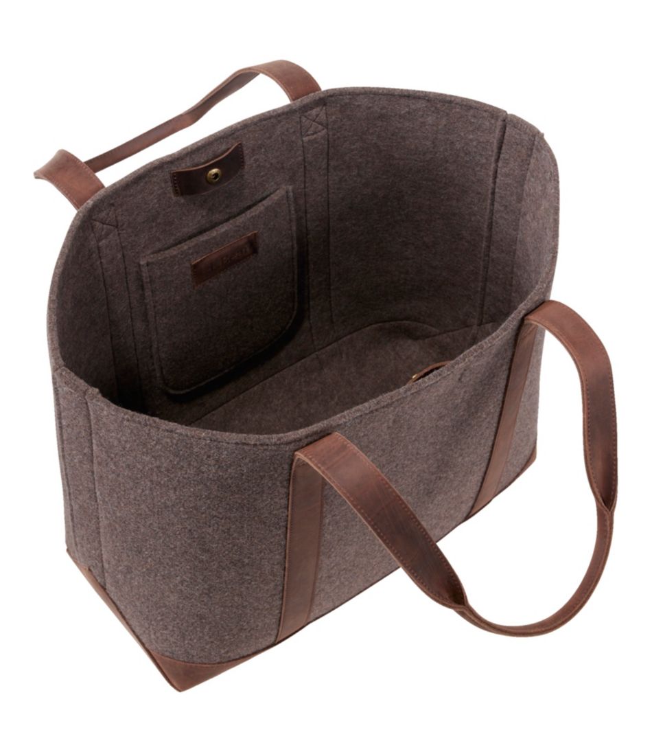 Leather-Trim Wool Tote