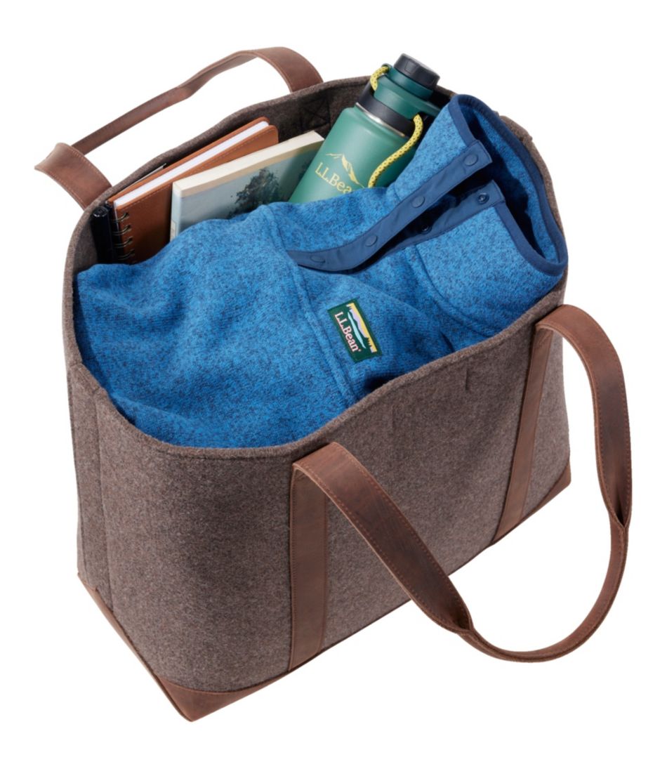 Leather-Trim Wool Tote
