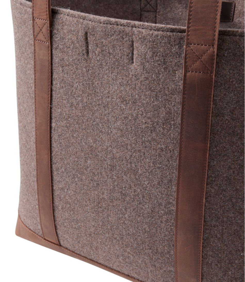 Leather-Trim Wool Tote