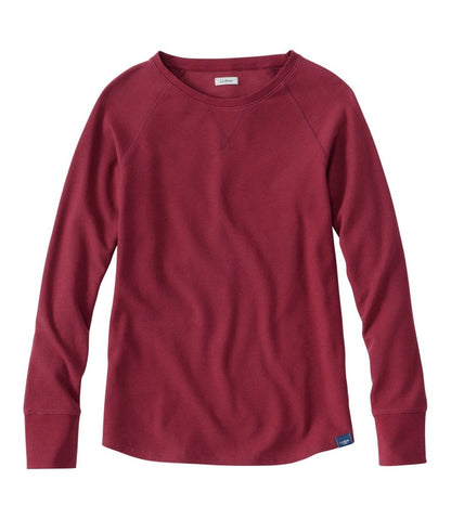 Women's Unshrinkable Mini-Waffle Tee, Long-Sleeve Crewneck