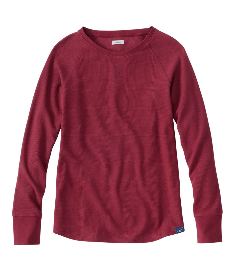 Long-Sleeve Crewneck Women's Unshrinkable Mini-Waffle Tee