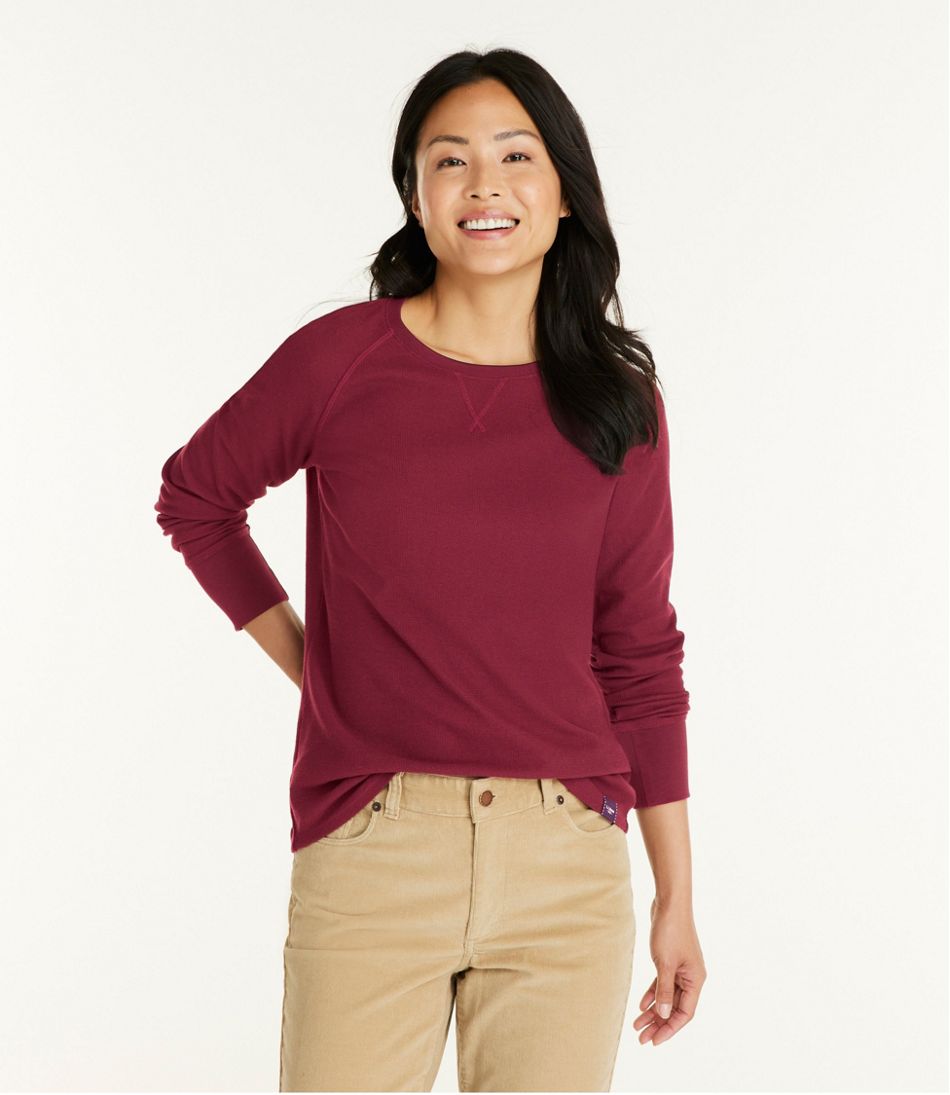 Long-Sleeve Crewneck Women's Unshrinkable Mini-Waffle Tee