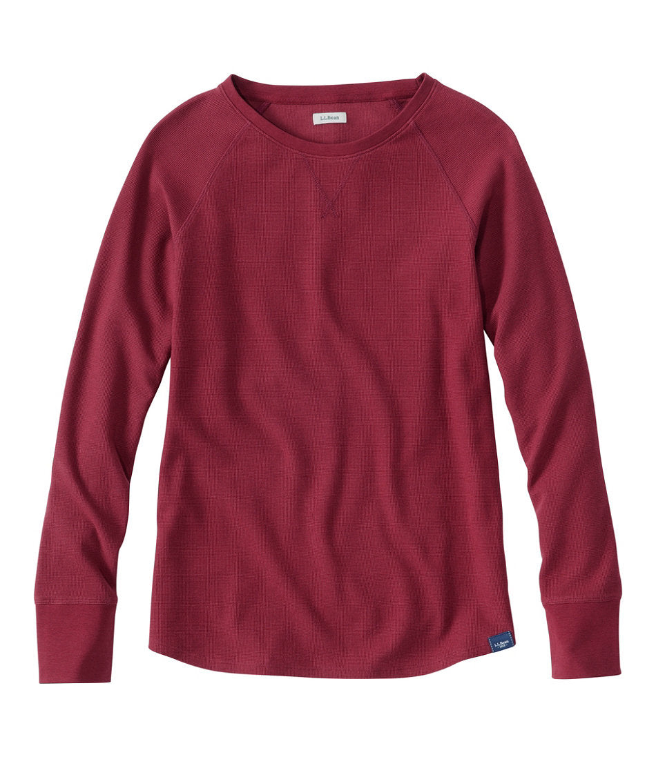 Long-Sleeve Crewneck Women's Unshrinkable Mini-Waffle Tee