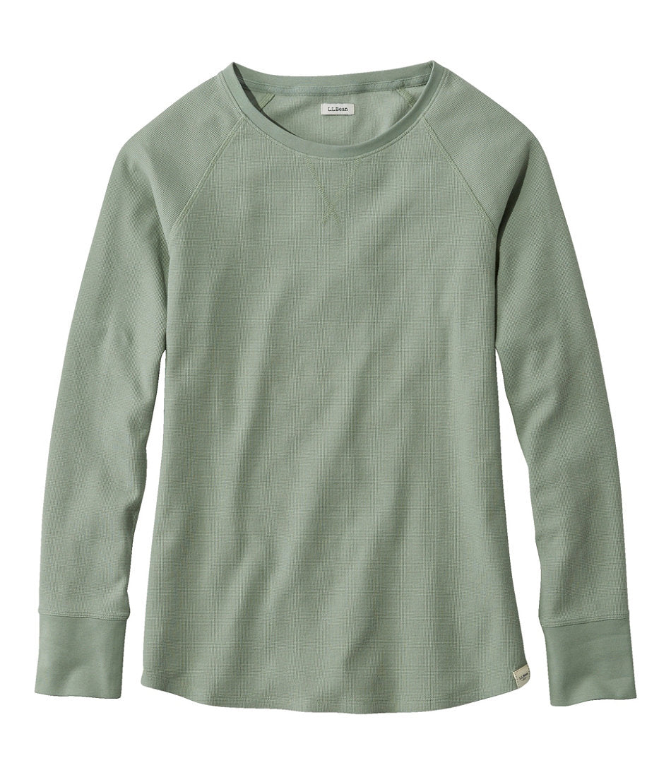 Long-Sleeve Crewneck Women's Unshrinkable Mini-Waffle Tee