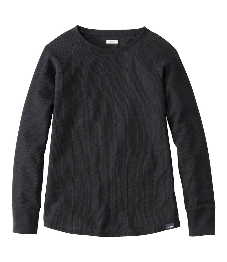 Long-Sleeve Crewneck Women's Unshrinkable Mini-Waffle Tee