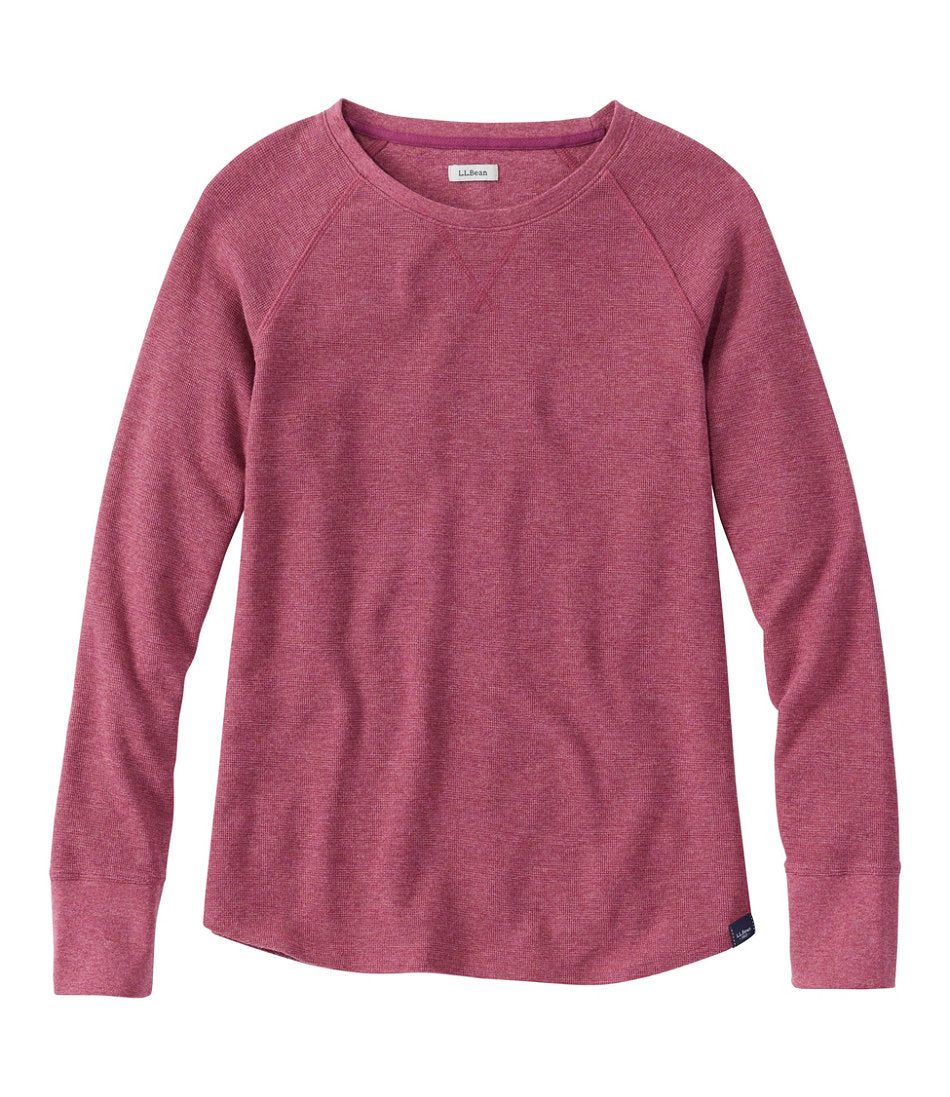 Long-Sleeve Crewneck Women's Unshrinkable Mini-Waffle Tee