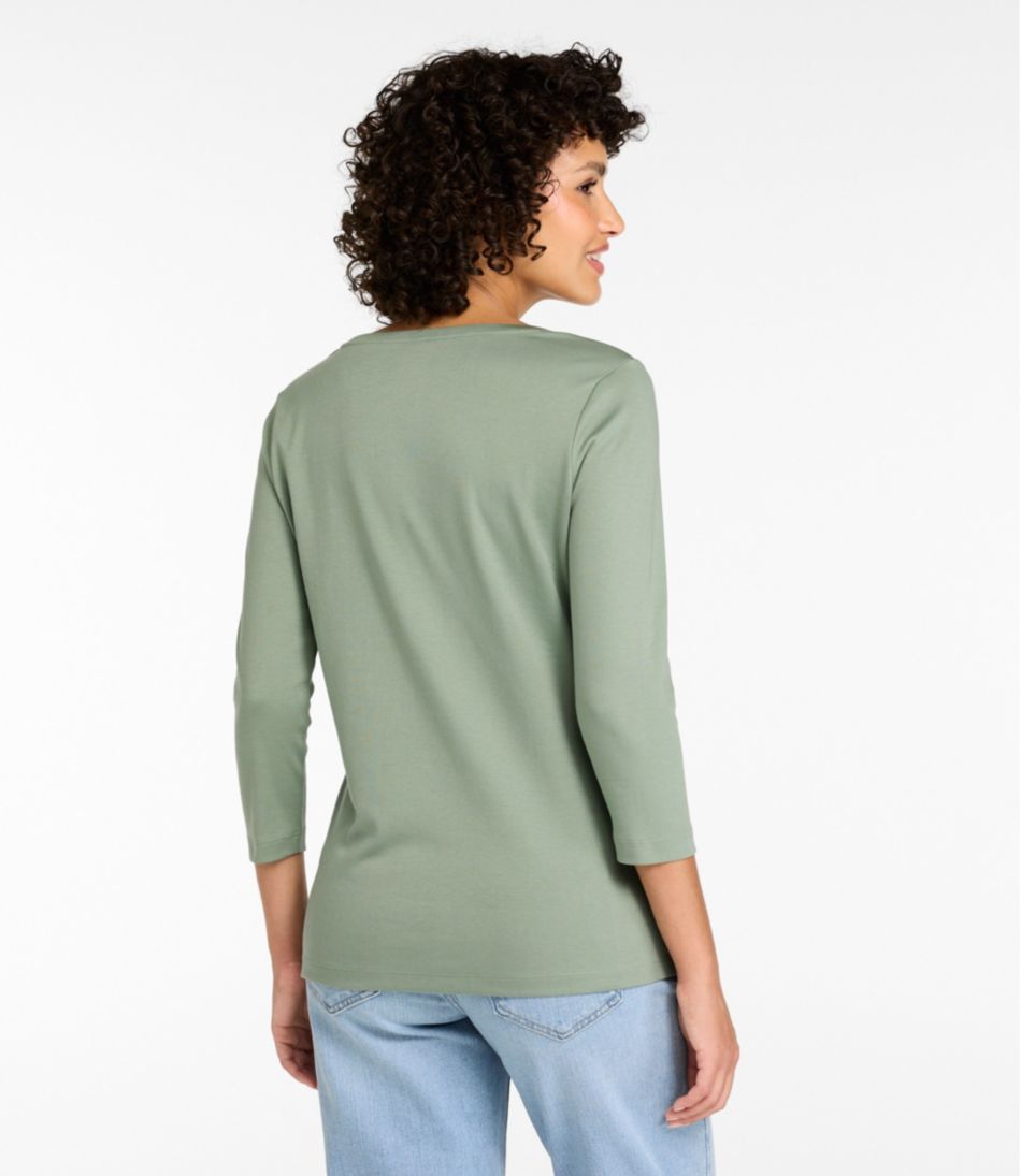 Three-Quarter-Sleeve Jewelneck Women's Pima Cotton Shaped Tee