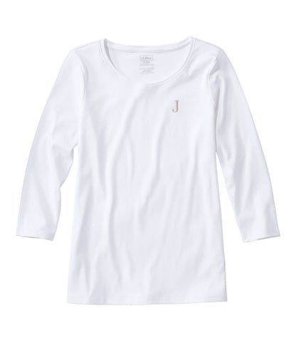 Women's Pima Cotton Shaped Tee, Three-Quarter-Sleeve Jewelneck