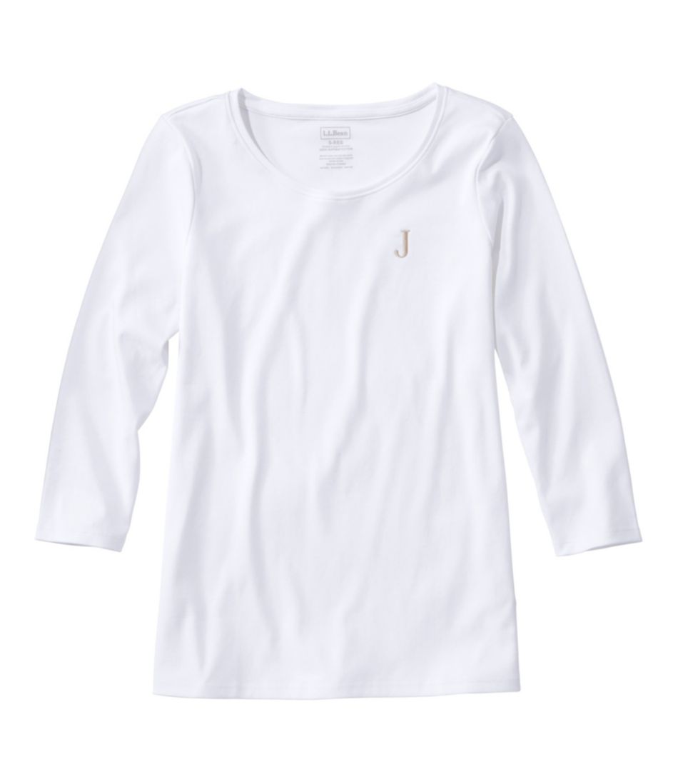 Three-Quarter-Sleeve Jewelneck Women's Pima Cotton Shaped Tee