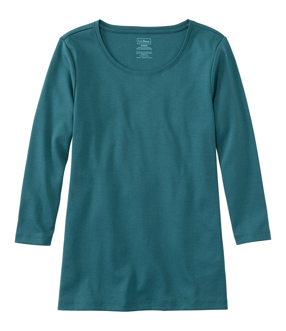 Three-Quarter-Sleeve Jewelneck Women's Pima Cotton Shaped Tee