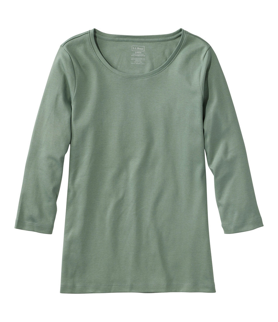 Three-Quarter-Sleeve Jewelneck Women's Pima Cotton Shaped Tee