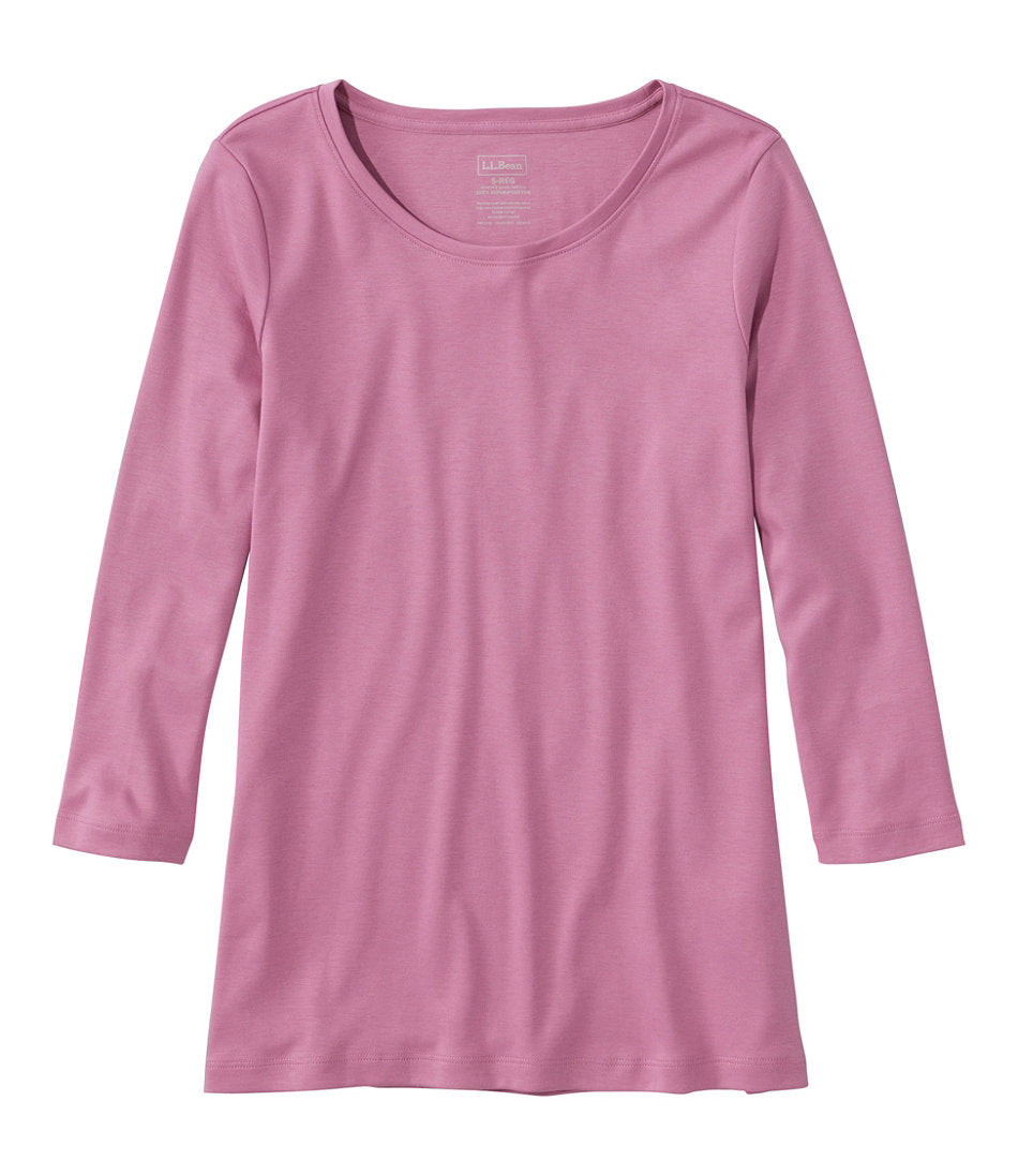 Three-Quarter-Sleeve Jewelneck Women's Pima Cotton Shaped Tee