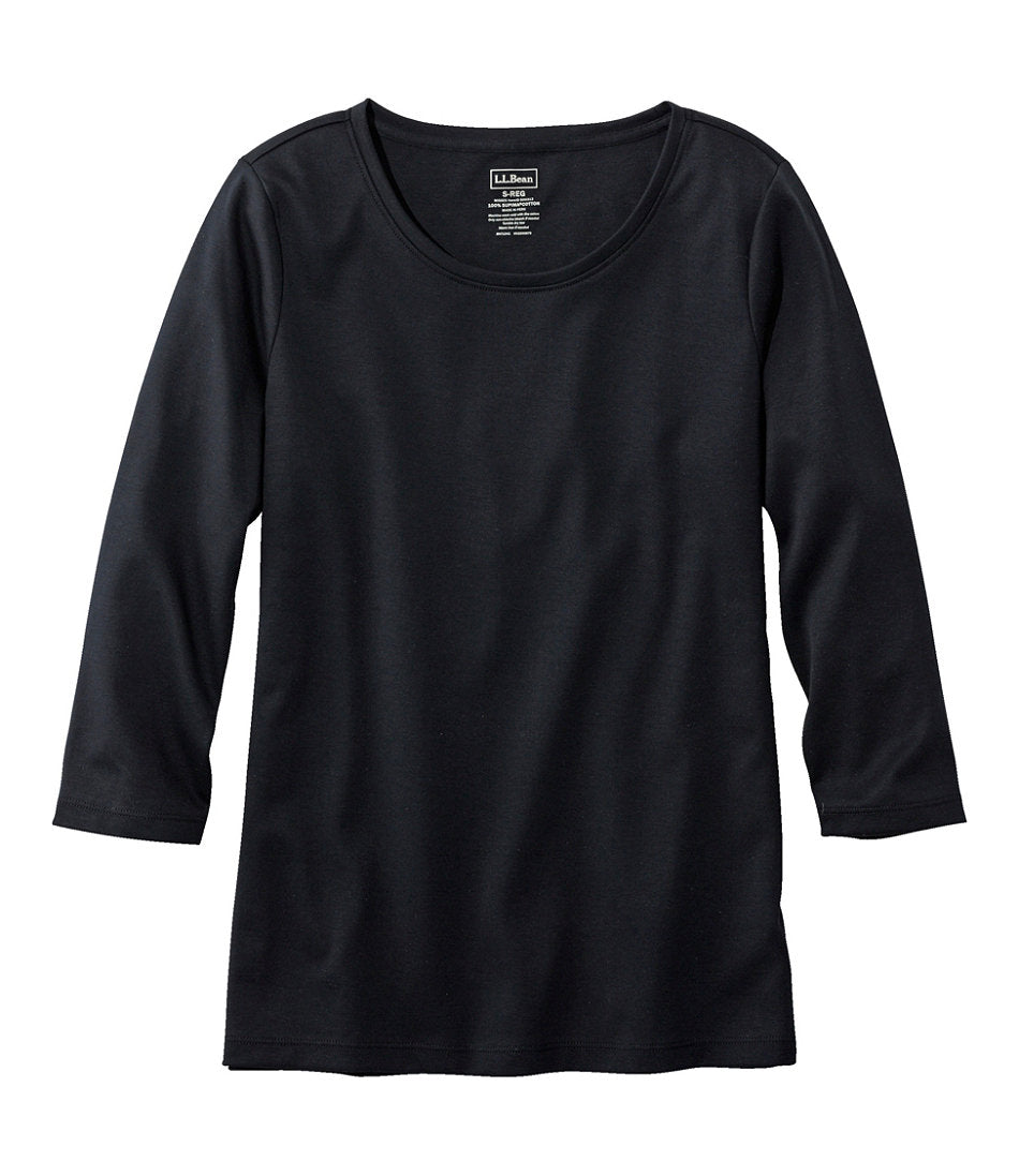 Three-Quarter-Sleeve Jewelneck Women's Pima Cotton Shaped Tee