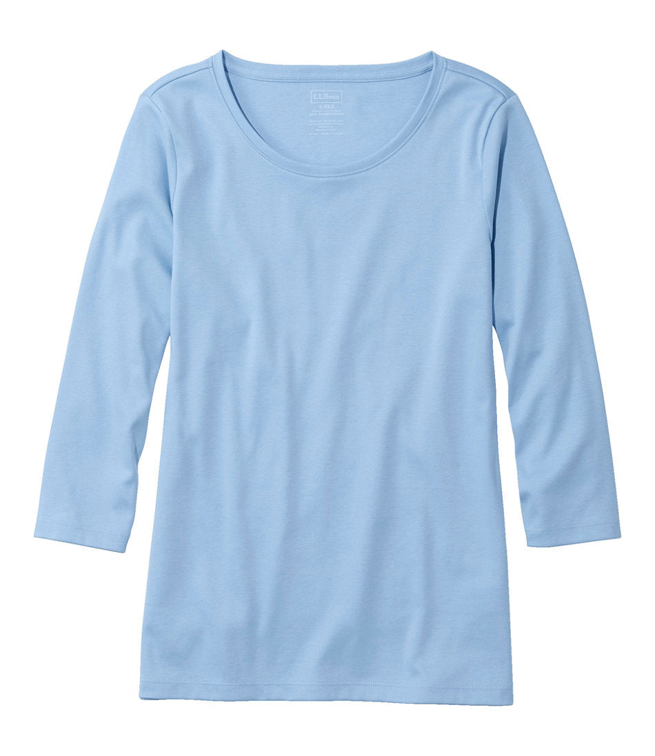 Three-Quarter-Sleeve Jewelneck Women's Pima Cotton Shaped Tee