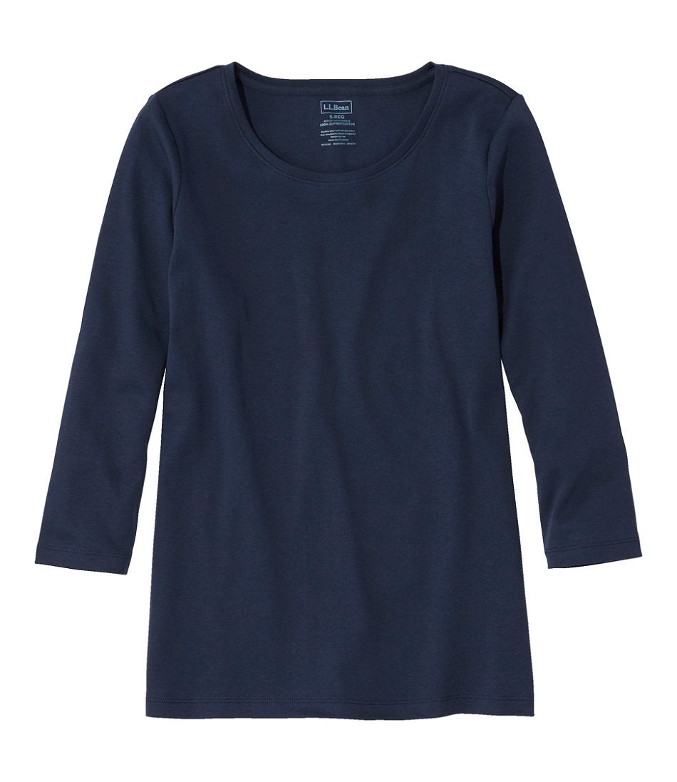 Three-Quarter-Sleeve Jewelneck Women's Pima Cotton Shaped Tee