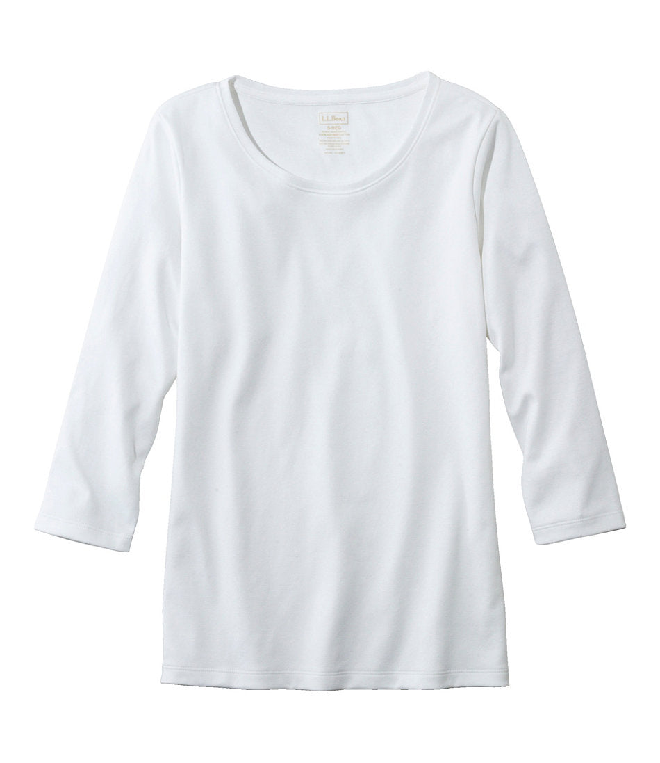 Three-Quarter-Sleeve Jewelneck Women's Pima Cotton Shaped Tee