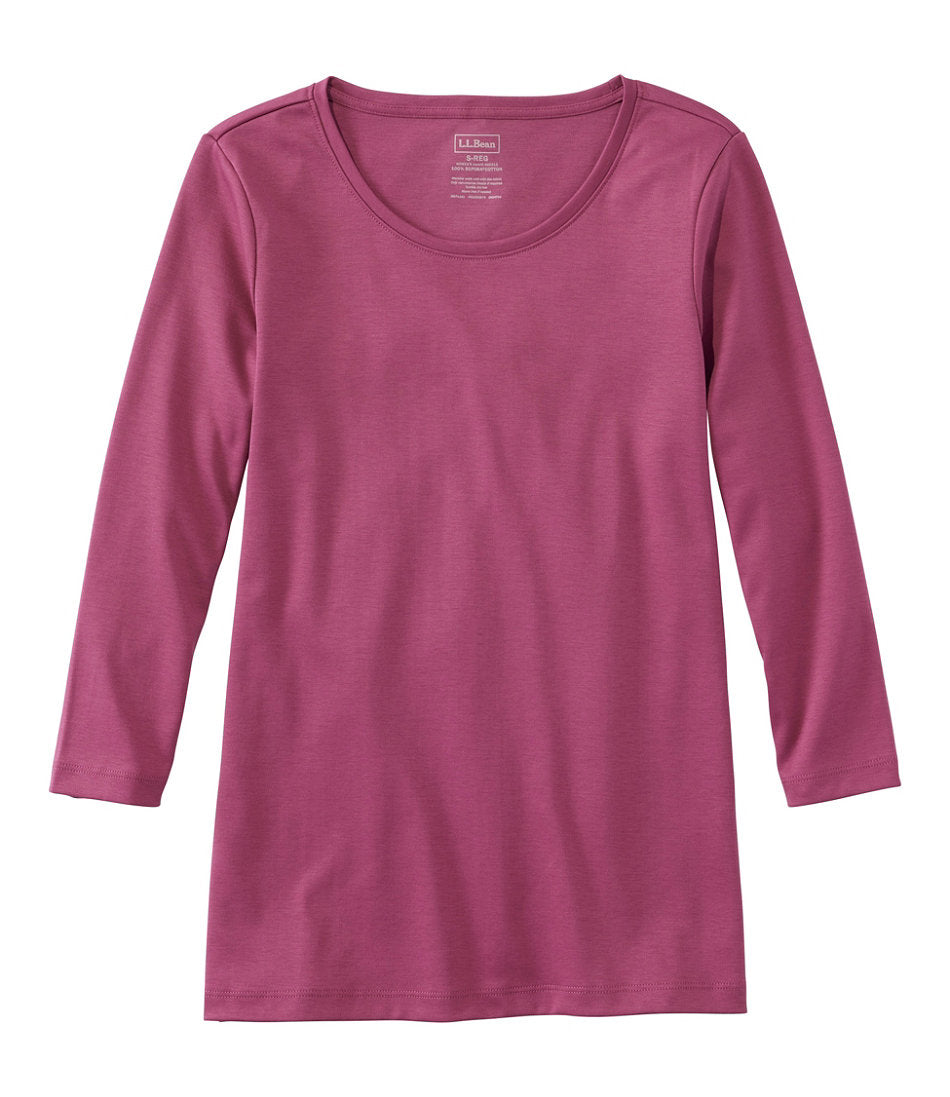 Three-Quarter-Sleeve Jewelneck Women's Pima Cotton Shaped Tee