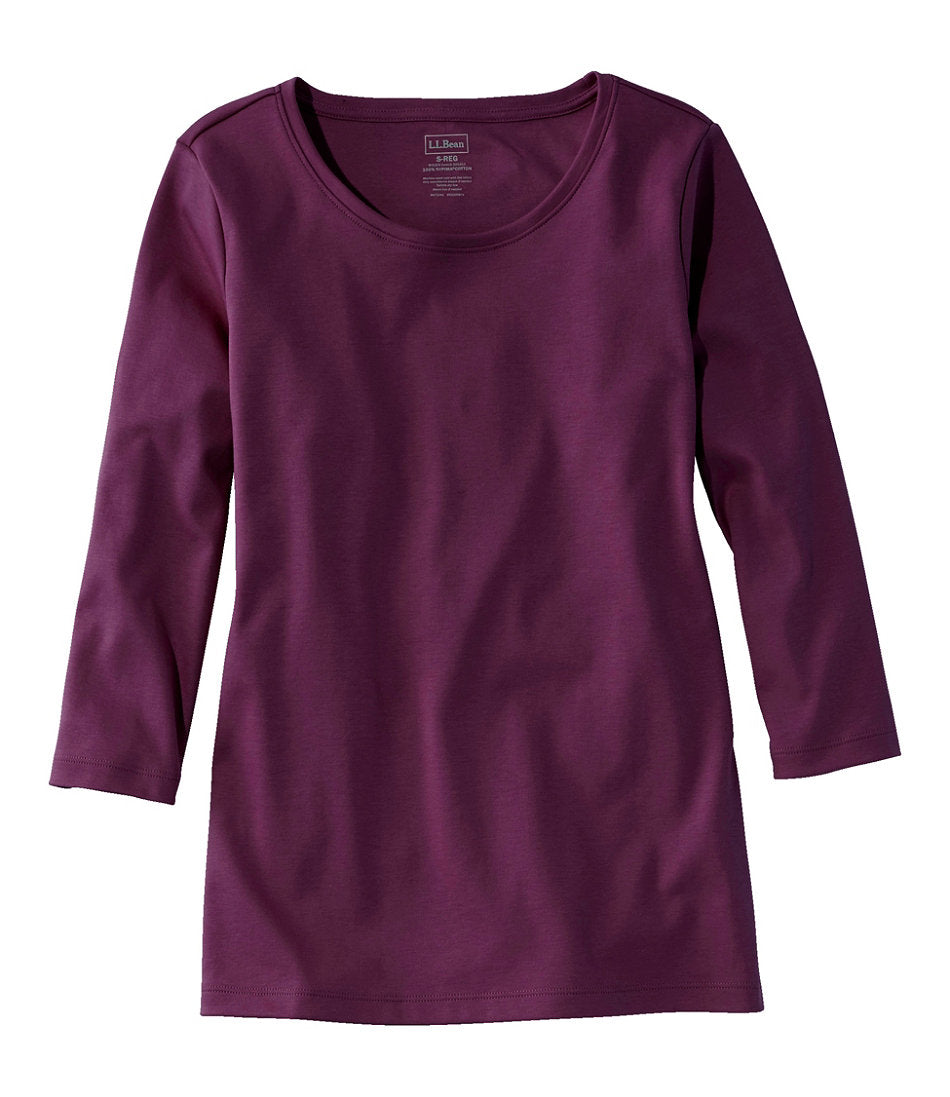 Three-Quarter-Sleeve Jewelneck Women's Pima Cotton Shaped Tee