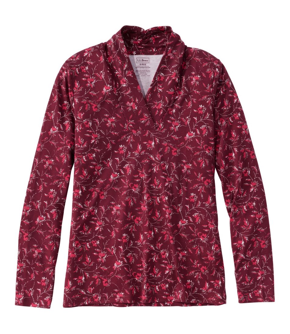 Women's Pima Cotton Tee, Shawl Long-Sleeve Print