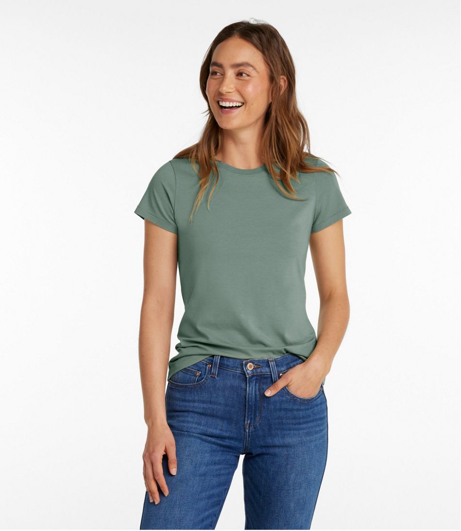 Women's Soft Stretch Supima-Blend Tee Crewneck Short-Sleeve