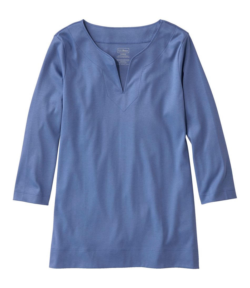 Women's Pima Cotton Tunic, Three-Quarter-Sleeve Splitneck