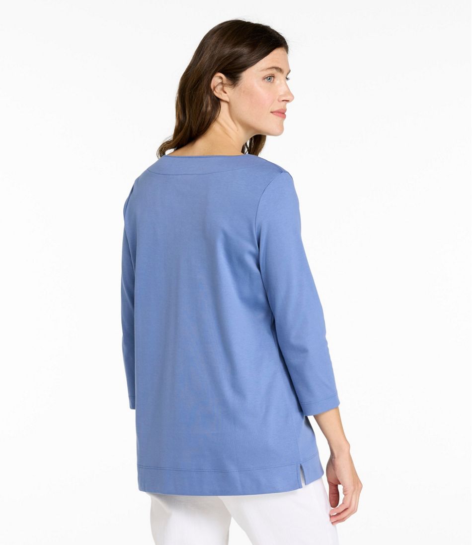 Women's Pima Cotton Tunic Three-Quarter-Sleeve Splitneck