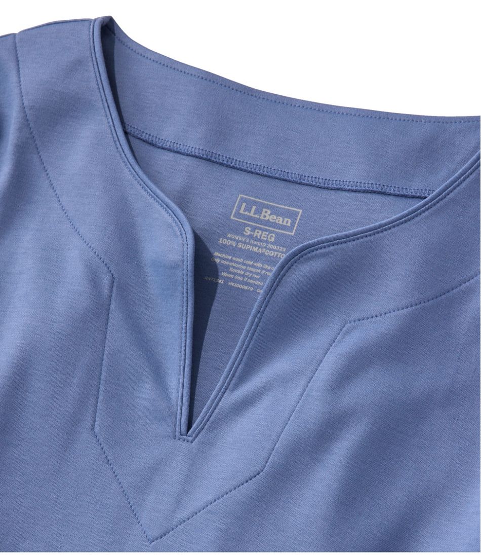 Women's Pima Cotton Tunic, Three-Quarter-Sleeve Splitneck
