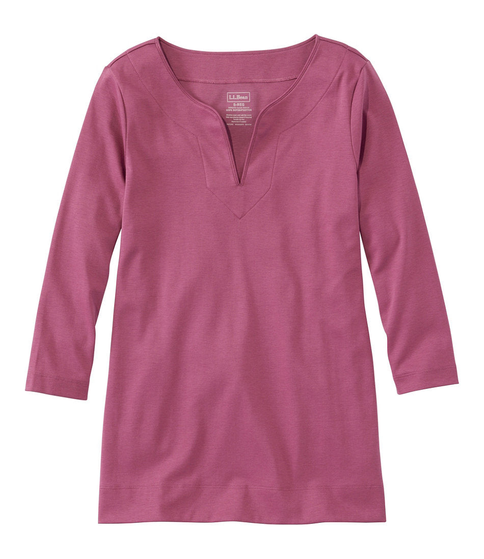 Women's Pima Cotton Tunic Three-Quarter-Sleeve Splitneck