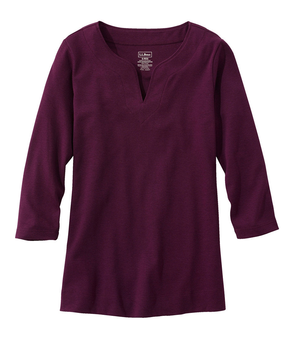 Women's Pima Cotton Tunic Three-Quarter-Sleeve Splitneck