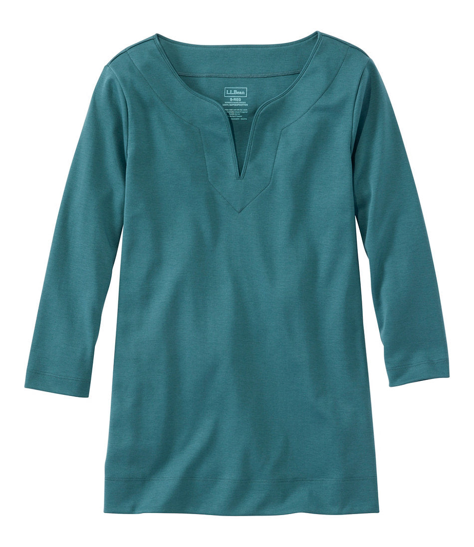 Women's Pima Cotton Tunic Three-Quarter-Sleeve Splitneck