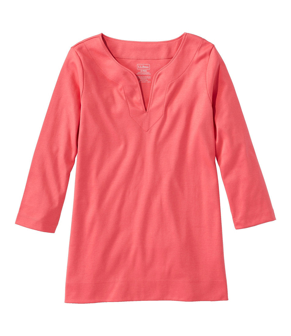 Women's Pima Cotton Tunic Three-Quarter-Sleeve Splitneck