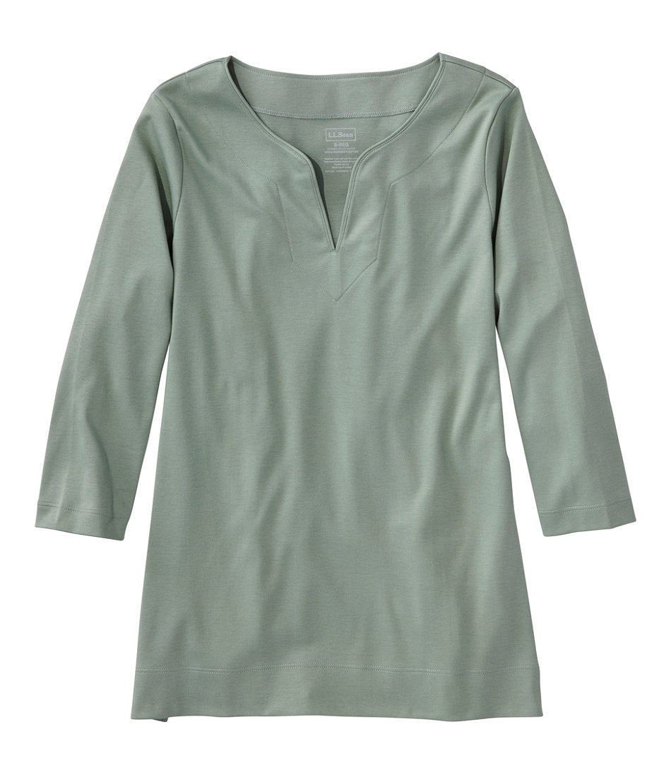 Women's Pima Cotton Tunic Three-Quarter-Sleeve Splitneck