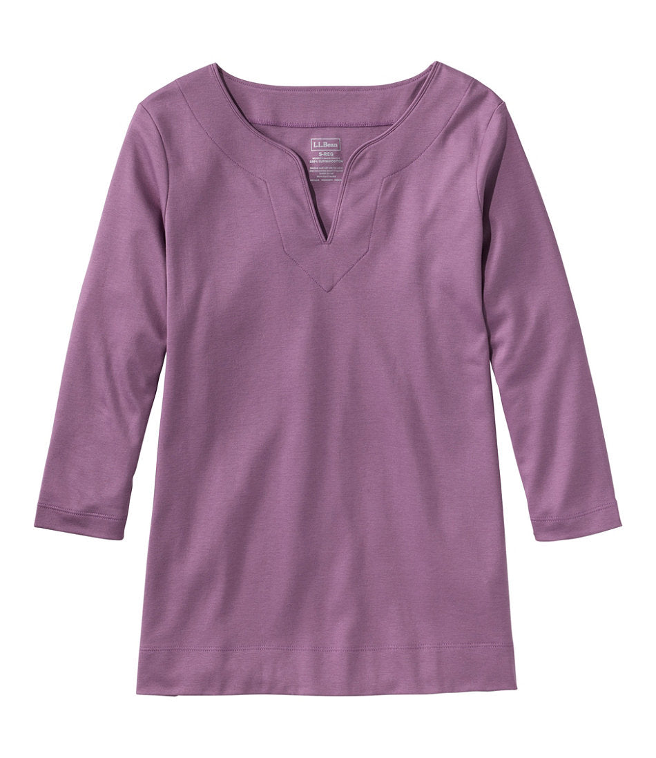 Women's Pima Cotton Tunic Three-Quarter-Sleeve Splitneck